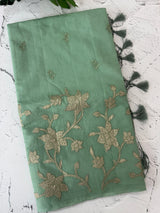 Mul chanderi tissue applique saree MSH150