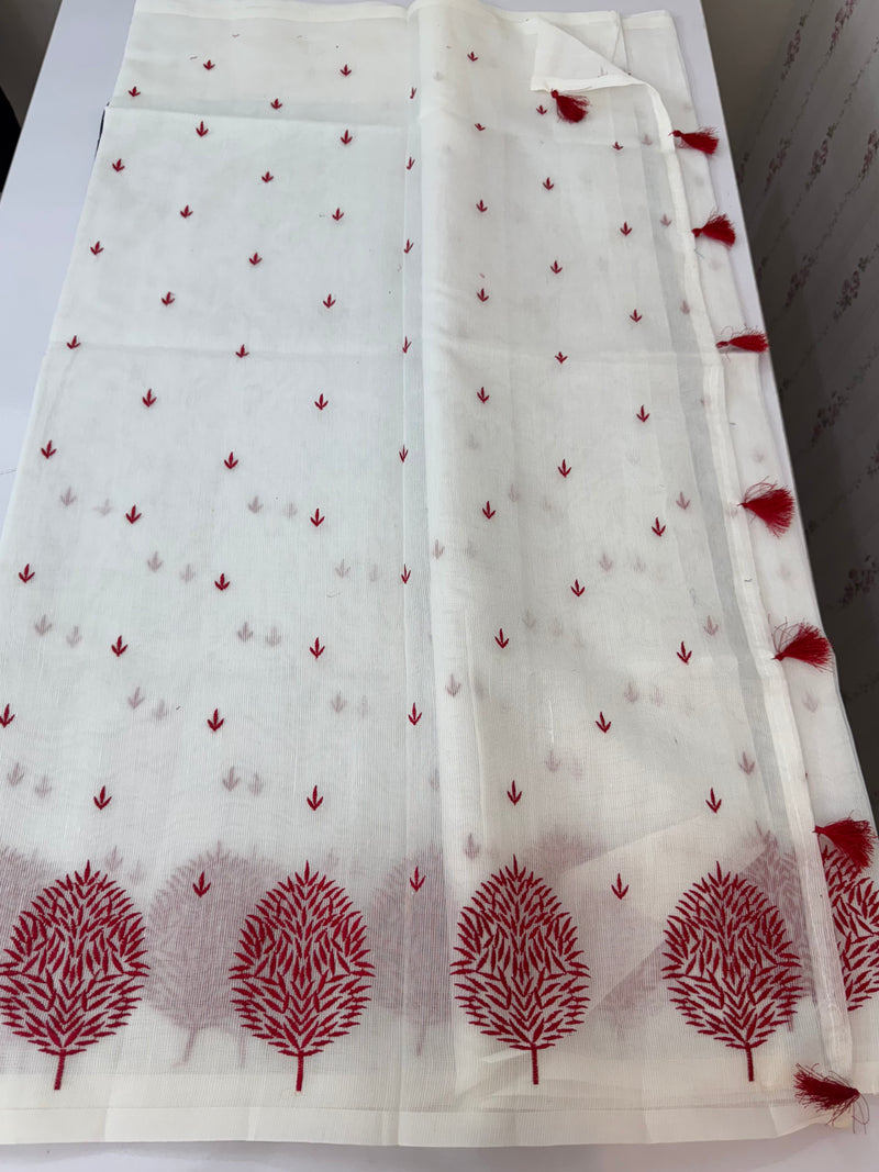 Supernet saree with embroidery MCJ875 white & Red