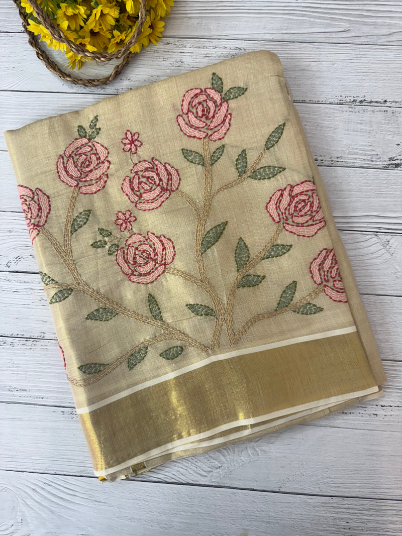 Kerala tissue saree with kanta embriodery