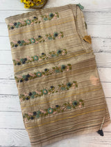 Tissue silk saree with hand embriodery - MS4561 Tan shade