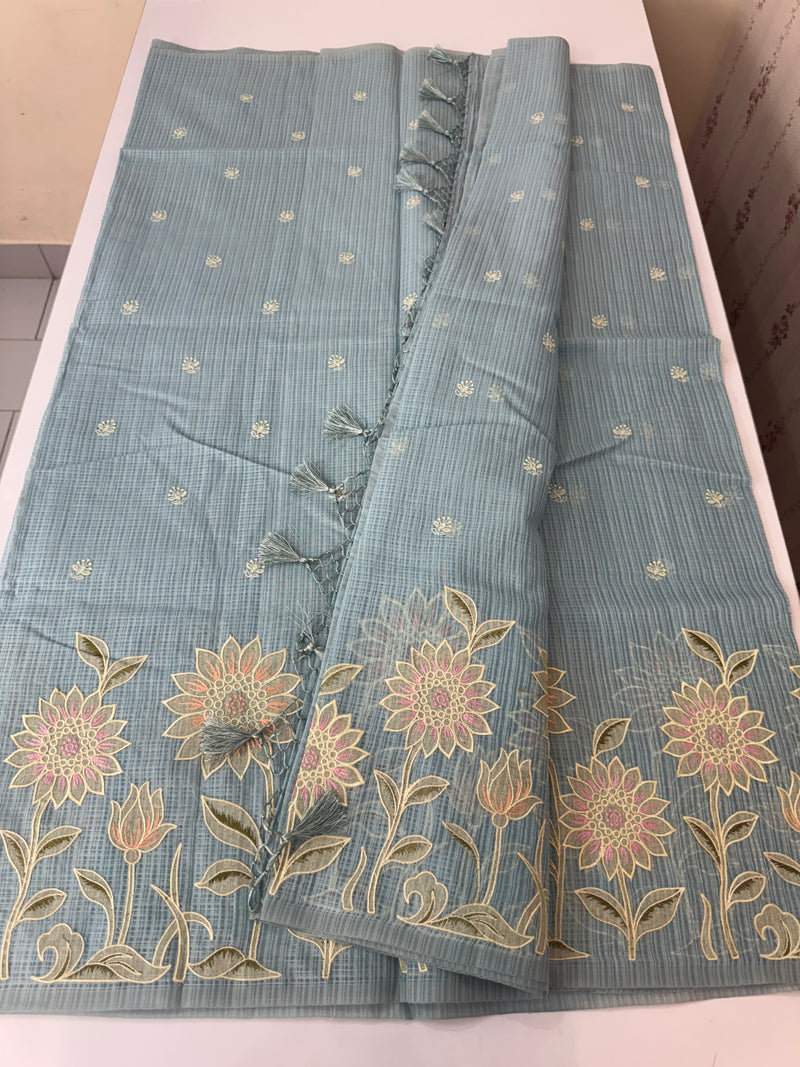 Applique and embroidery work 
 Kota Silk saree MSH118- DuksyBlue