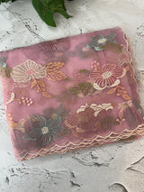 Organza saree with embroidery - MOS390 PastelPink
