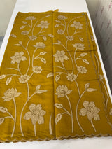 Malai chanderi saree with applique work MSM6201 Mustard