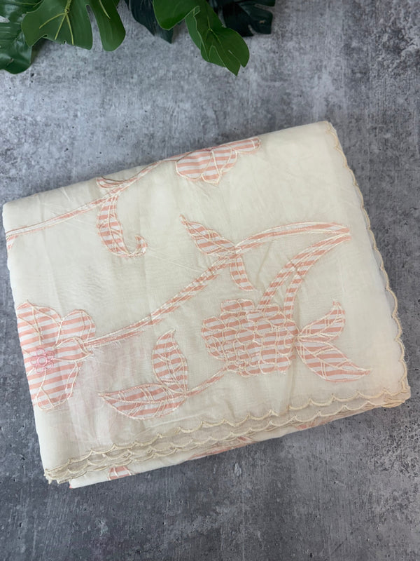 Mul chanderi applique work saree  MSH931 - Offwhite to Peach