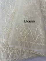 Soft organza saree with applique and thread work - MSH956 - Offwhite
