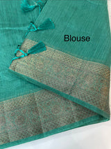 Jute silk saree with antique zari weaving MJL399- JadeGreen