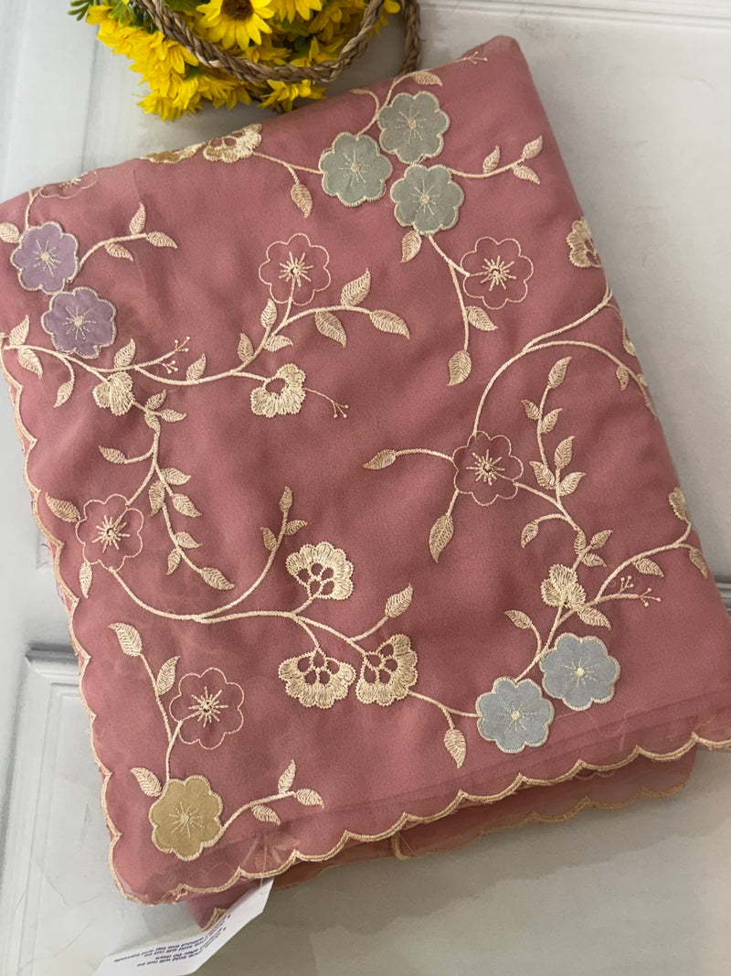 Pure Georgette saree with embriodery and applique work MS15567 PeachyPink