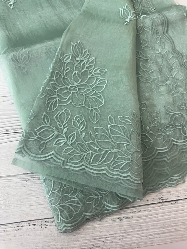 Tissue Organza saree MS14051- Pastel BlueGreen