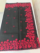 Moonga checks saree with applique work MS81789 - Black to Red