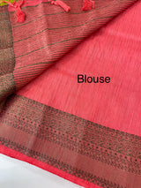 Jute silk sarees with contrast pallu & blouse MJL396