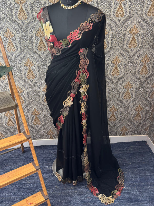 Pure Georgette saree MGS78 _ Black