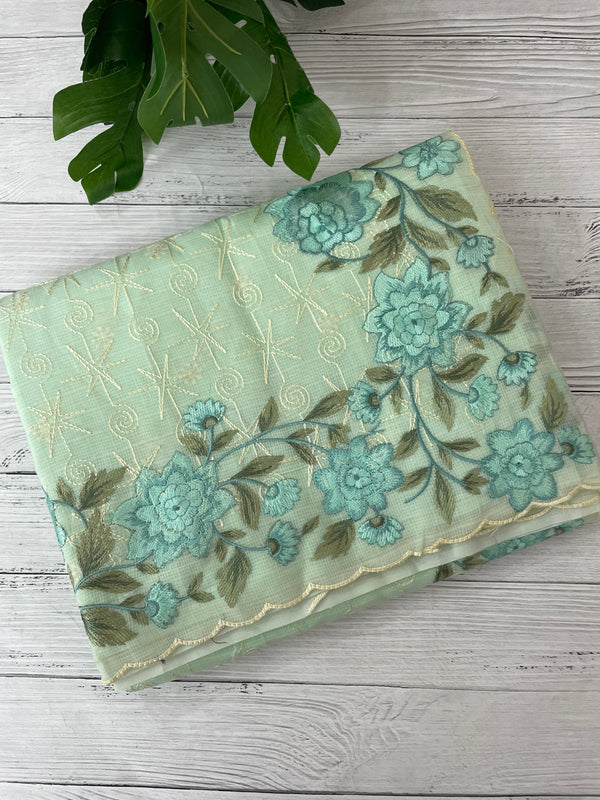 Phulkari NetKota embroidery saree - MSH126 Pastel Green