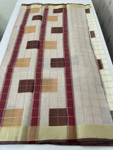 Checks semi chanderi saree  MS9871 - Coffee