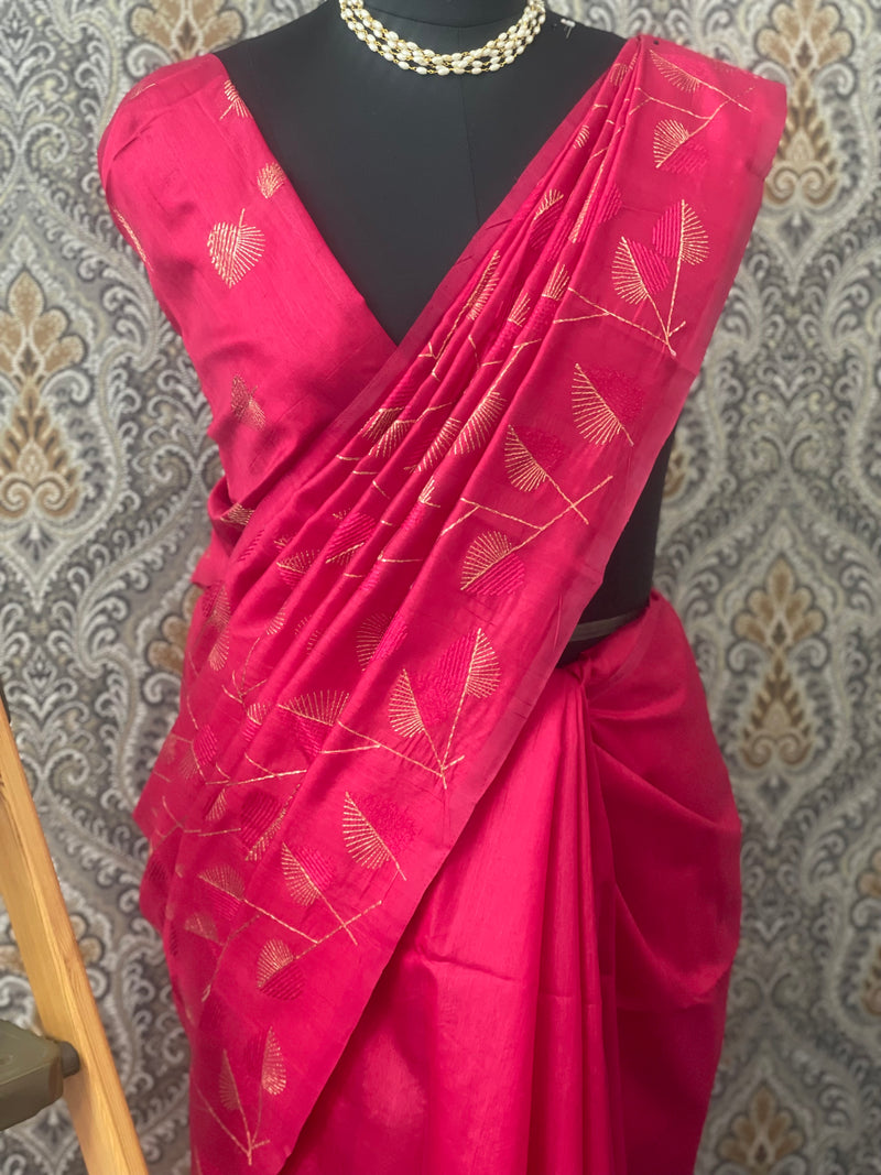 Blended tussar silk saree with embroidery - MS78911