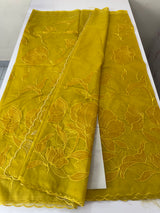 Semi organza saree with appliqué work - MSH906 GreenmixYellow