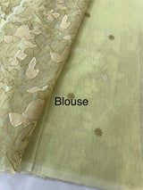 Jute Linen saree with thread work MSH206 - PistaGreen