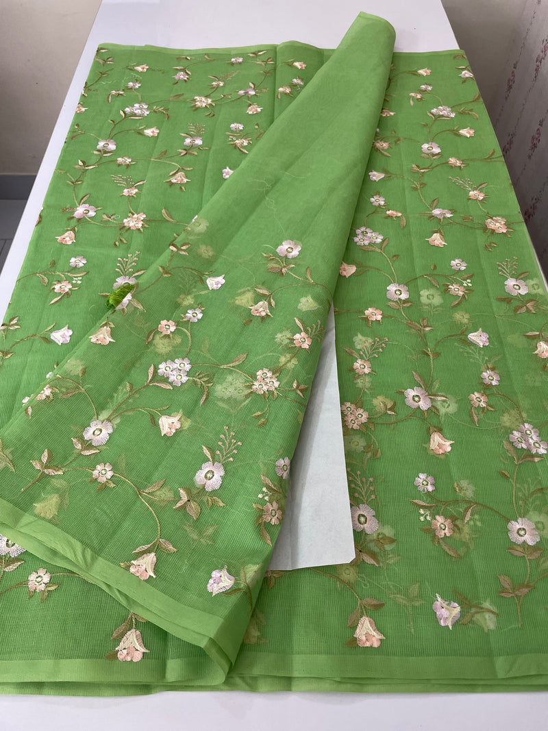 Kota Supernet embriodery saree SHSNYNM- Green