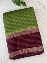 Semi silk saree with checks zari weaving  MS81543 : Green to Wine