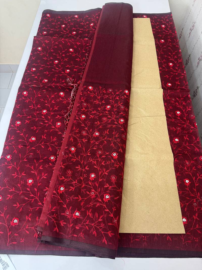 Kota silk cotton saree with applique work MS81788 - MaroonRed