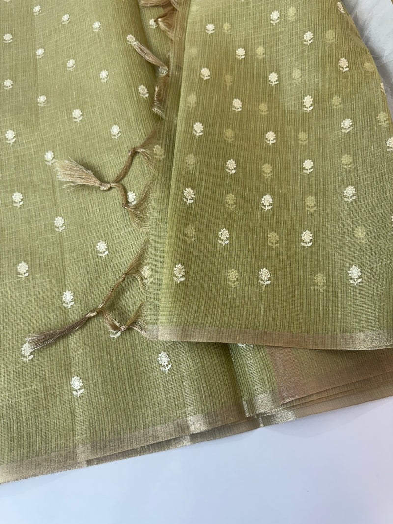 Tissue Silk embriodery saree MS49888- DuskyGreen