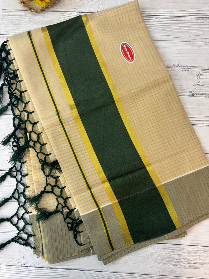 Kerala tissue saree- Gold checks