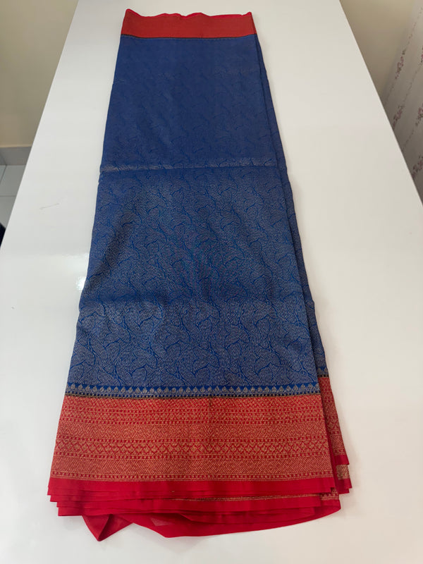 Banarasi semi katan saree with contrast border MS6665 - OceanBlue to Red