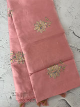 Tussar finish soft silk saree with thread embroidery MTS568 PeachPink