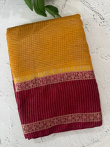 Semi silk saree with checks zari weaving  MS81543: Mustard to MaroonRed