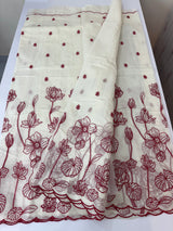 Mul chanderi embriodery saree  MSH135 - Offwhite & Red (Design2)