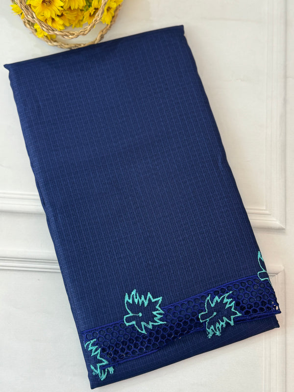 Kota checks saree with cutwork border MCBV39 - DarkBlue
