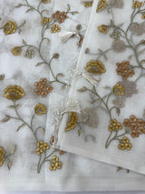 White Supernet saree with embroidery MSH153