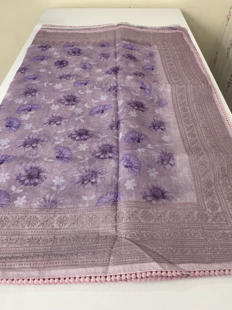 Supernet saree with digital prints and chikankari border SKFNSEM