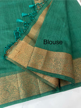 Jute silk saree with antique zari weaving MJL399- Green