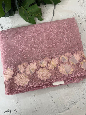 Soft Organza saree with thread work and tissue applique borders - MCW605 PastelOnionPink