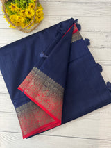 Blended tussar silk sarees with contrast pallu & blouse MTL430