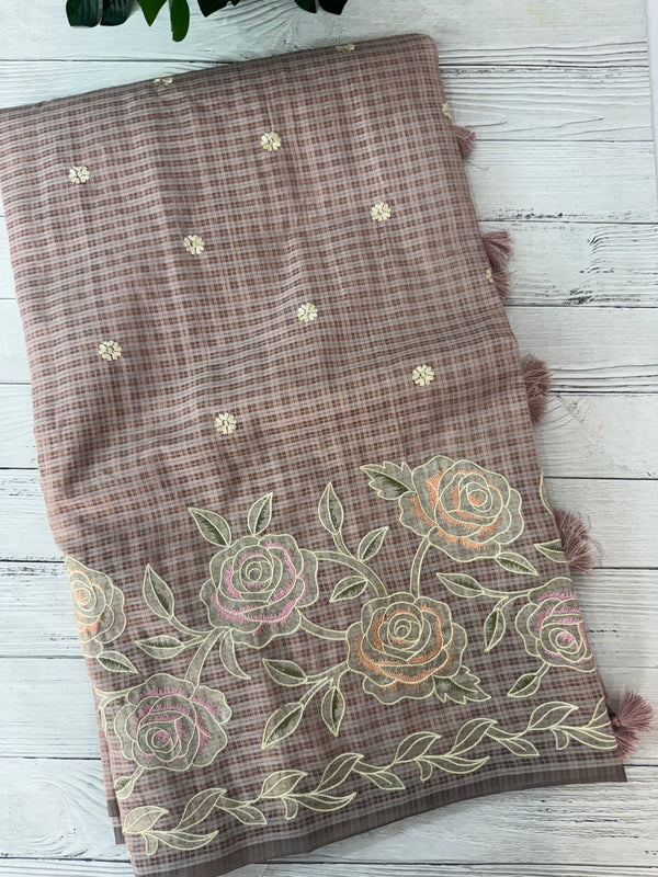 Applique and embroidery work 
 Kota Silk saree MSH118- DuskyPink