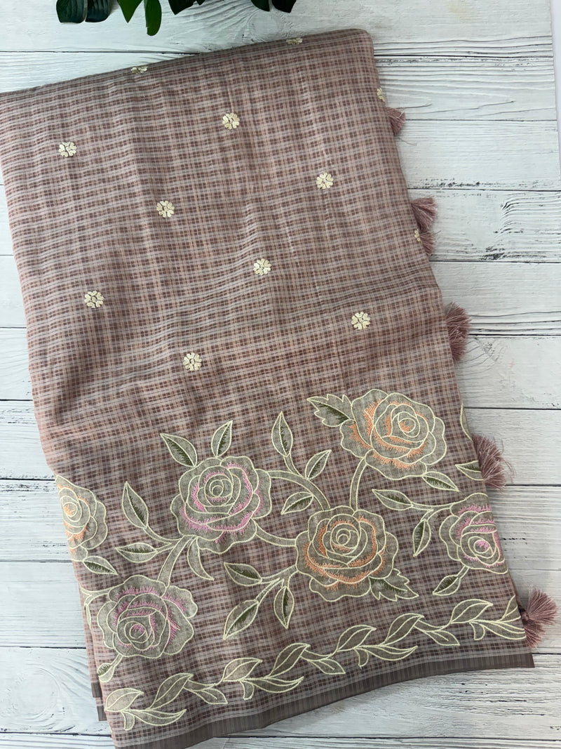 Applique and embroidery work 
 Kota Silk saree MSH118- DuskyPink
