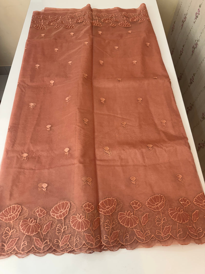 Viscose Organza saree with applique work-MSH103 DuskyPeach