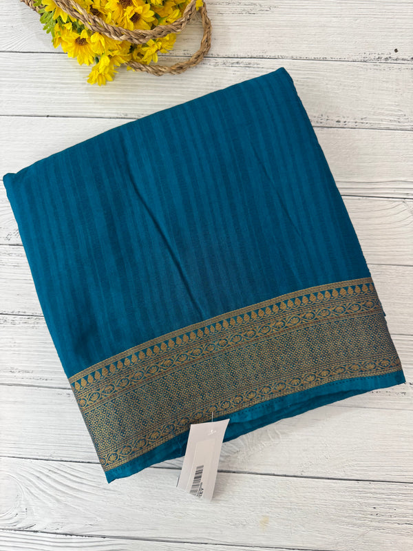 Crepe Banarasi viscose Georgette saree with brocade blouse MS953211- TealBlue