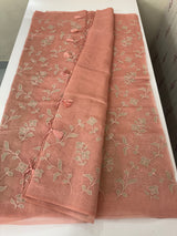 Tissue chanderi saree with applique work MSH699 - PeachPink