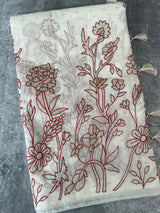 Mul chanderi applique work saree  MSH132 - Offwhite & Red