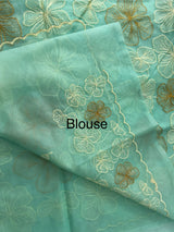 Semi organza saree with thread work - MSH910 CyanBlue