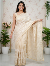 Art tussar saree with embroidery MSA988 - PearlCream