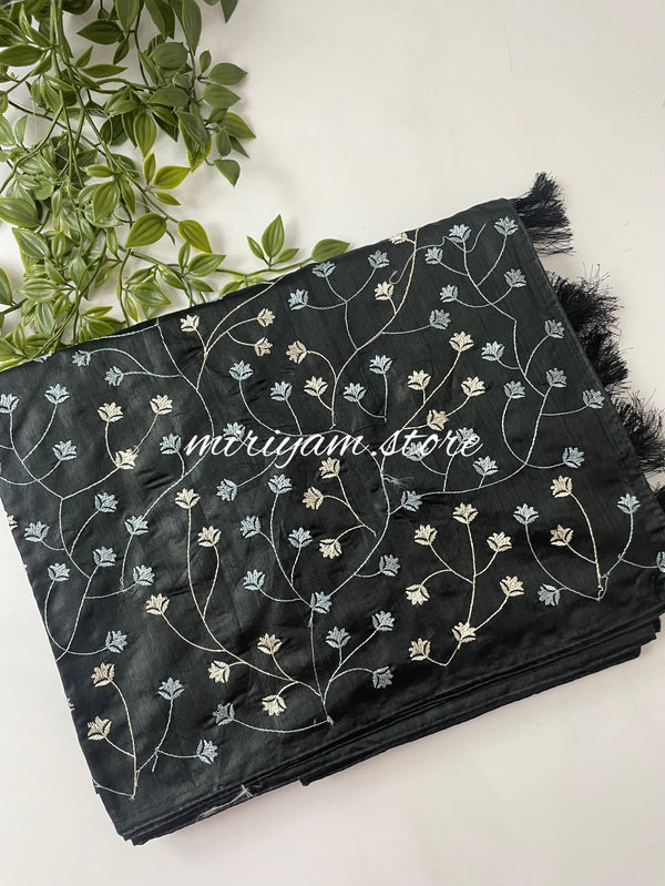 Semi tussar silk saree with embroidery MSTS892 Black