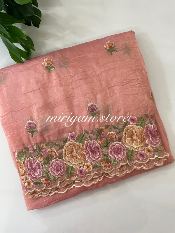 Crush Organza embroidery saree MCR112 PeachPink