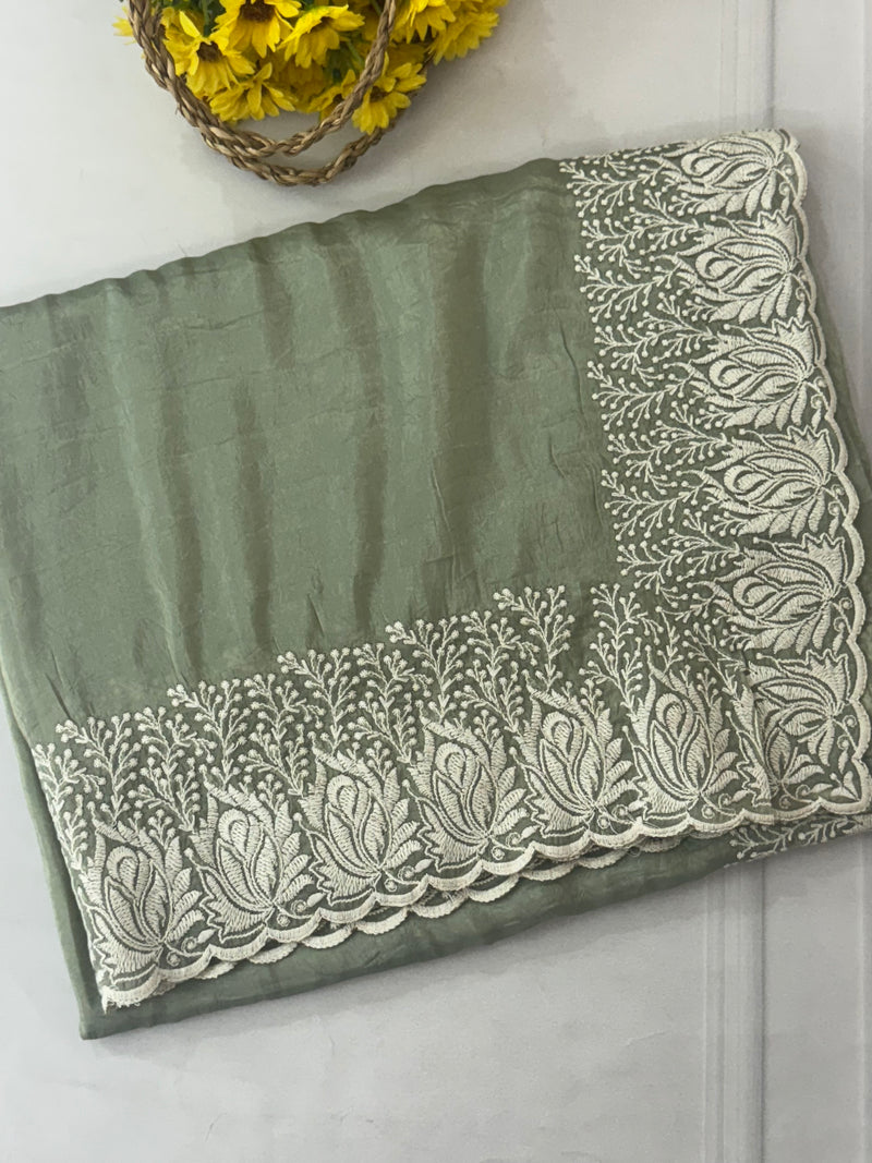 Crush Organza embroidery saree MS9739 DuskyGreen
