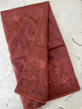 Glass tissue organza saree with embroidery MSF121 (2) Metallic DarkPeach