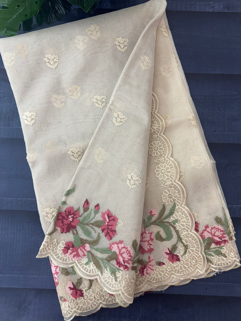 Kota silk saree with cross stitch embriodery MS13508C