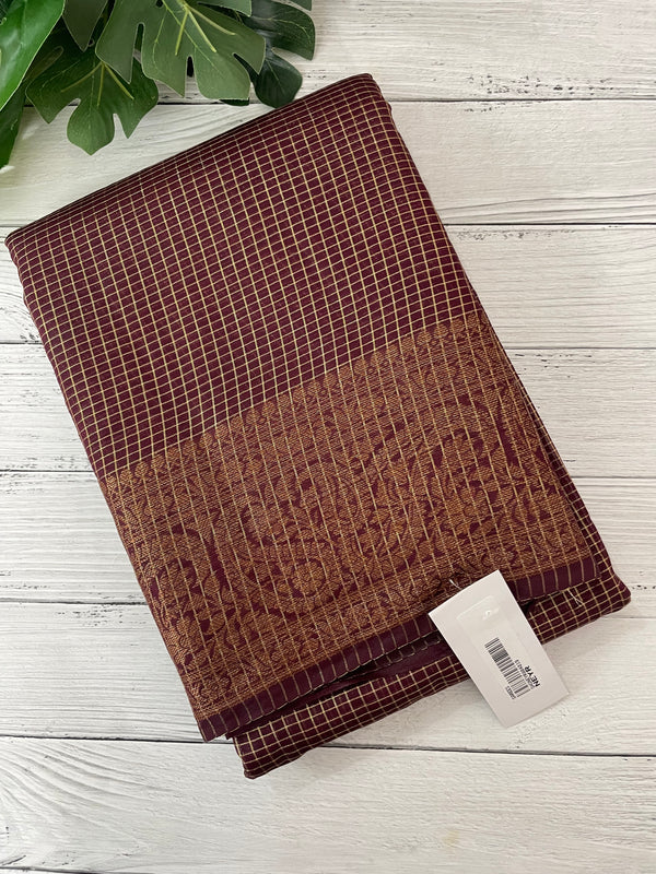 Semi silk saree with checks zari weaving MS81543- Maroon