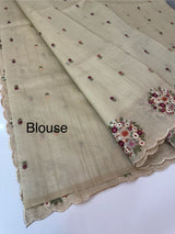 Blended tussar silk saree with embriodery - MSS564 - Beige
